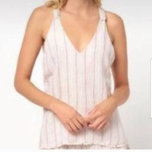 MAVEN WEST white red stripe linen sleeveless tie back blouse top XS USA made